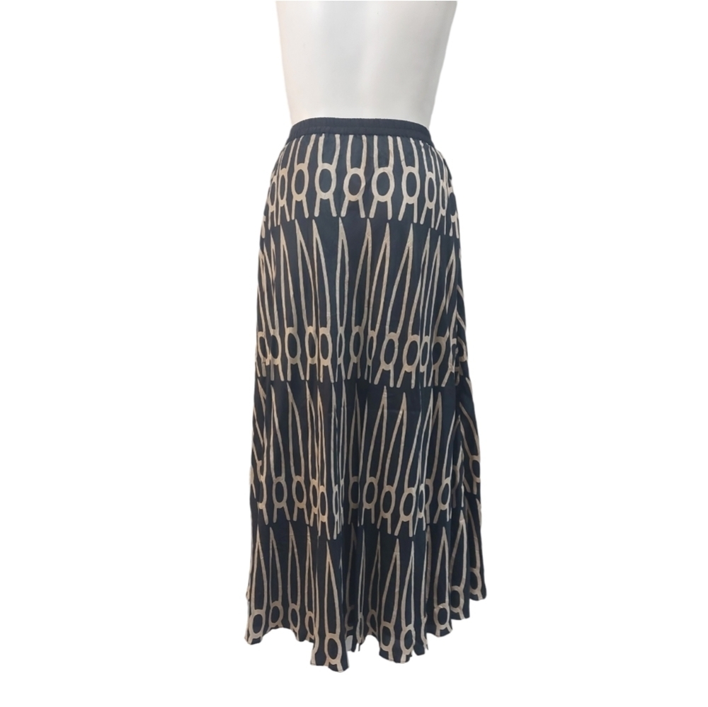 Anupama Women's Large Black Beige Geometric Print Maxi Skirt Boho Elastic Waist - Picture 6 of 13